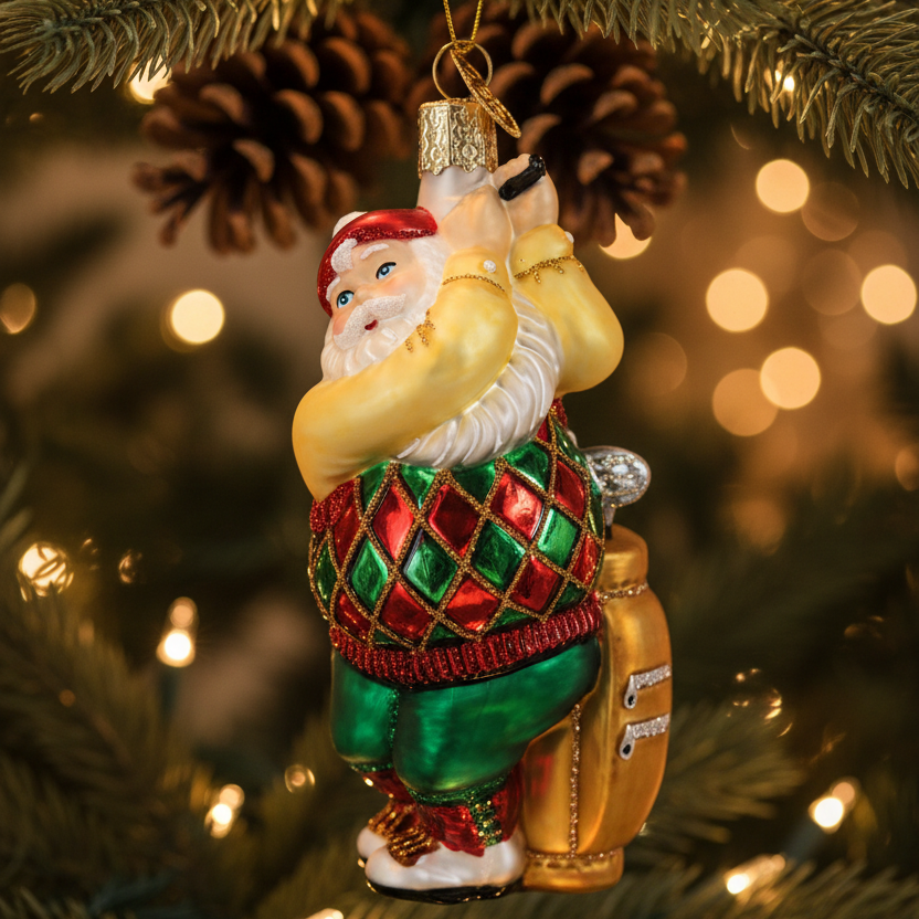 Golfing Santa Ornament - Handmade