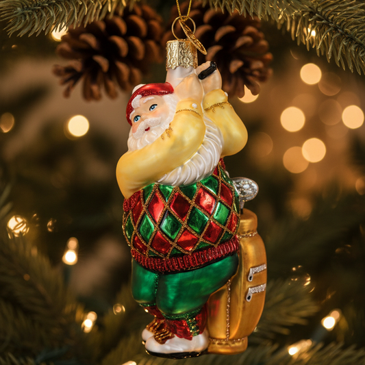 Golfing Santa Ornament - Handmade