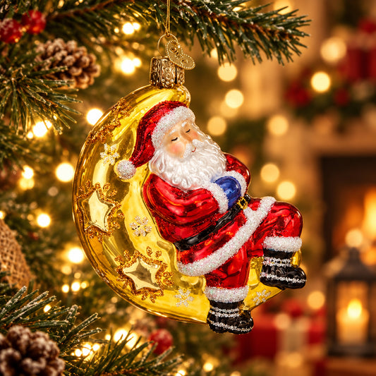 Moonlight Santa Ornament - Handmade Blown Glass