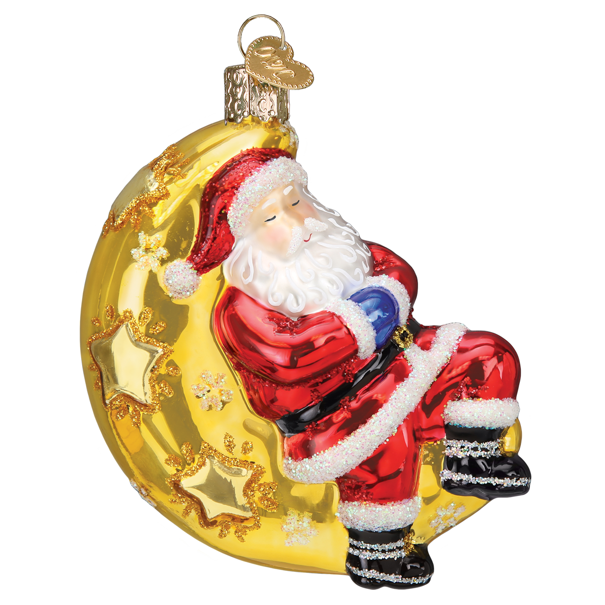 Moonlight Santa Ornament - Handmade Blown Glass