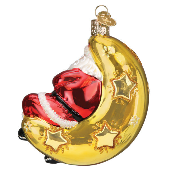 Moonlight Santa Ornament - Handmade Blown Glass