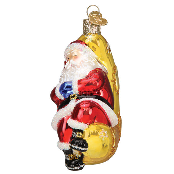 Moonlight Santa Ornament - Handmade Blown Glass