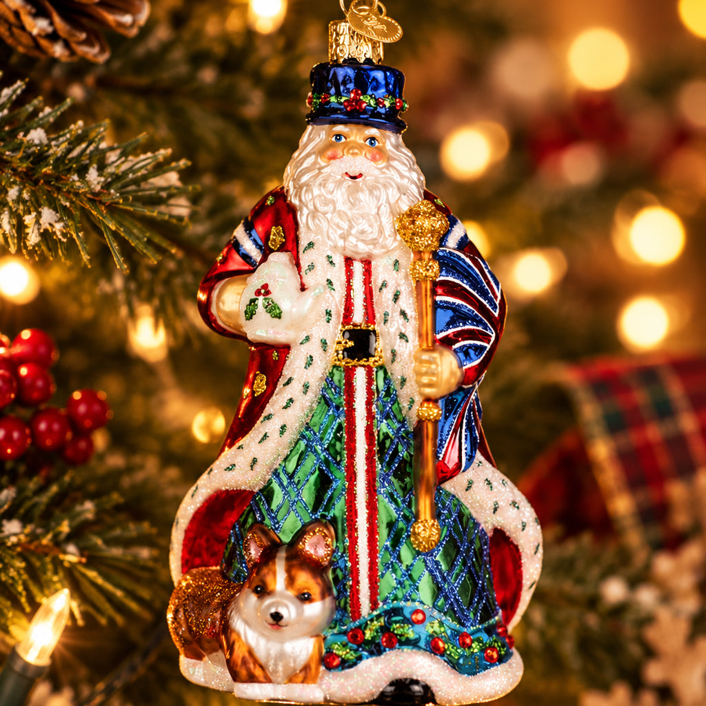 United Kingdom Santa Ornament - Handblown Glass