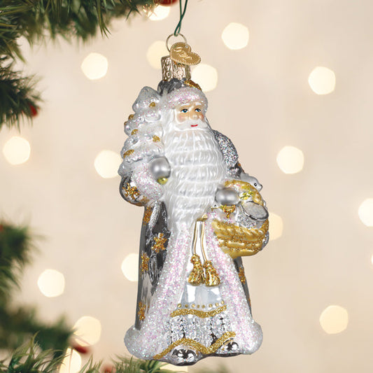 Sterling Santa Ornament - Handblown Glass