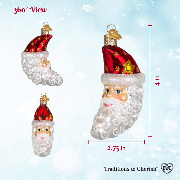 Santa Moon Face Ornament - Handblown Glass