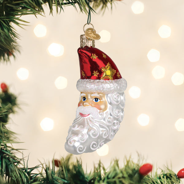 Santa Moon Face Ornament - Handblown Glass