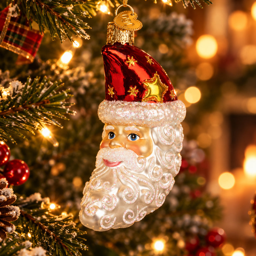 Santa Moon Face Ornament - Handblown Glass