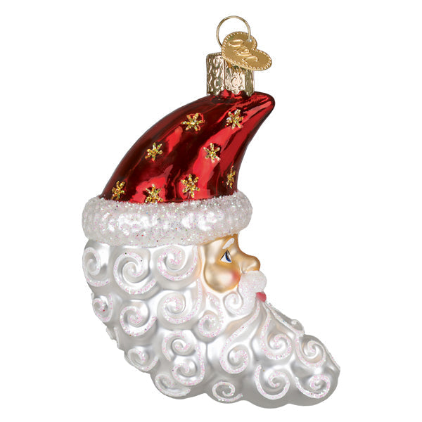 Santa Moon Face Ornament - Handblown Glass