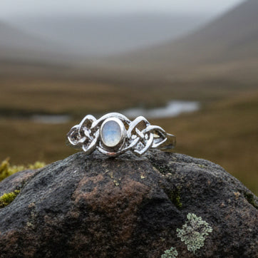 Celeste Celtic Knot Moonstone Ring in Sterling Silver