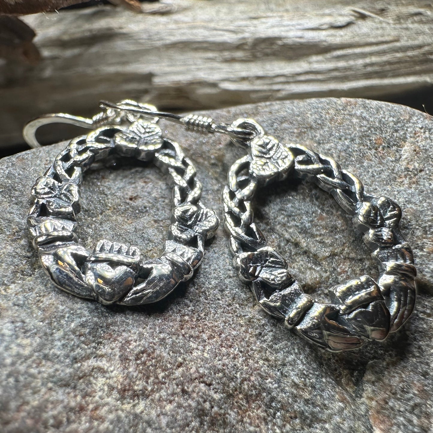 Lilith Celtic Irish Claddagh Earrings in Sterling Silver