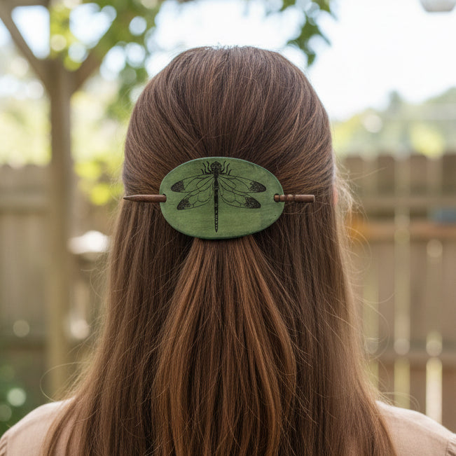 Celtic Dragonfly Leather Hair Slide for Women
