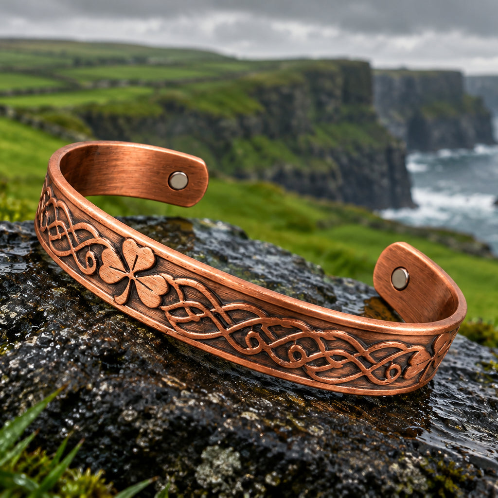 Celtic Irish Shamrock Copper Cuff Bracelet