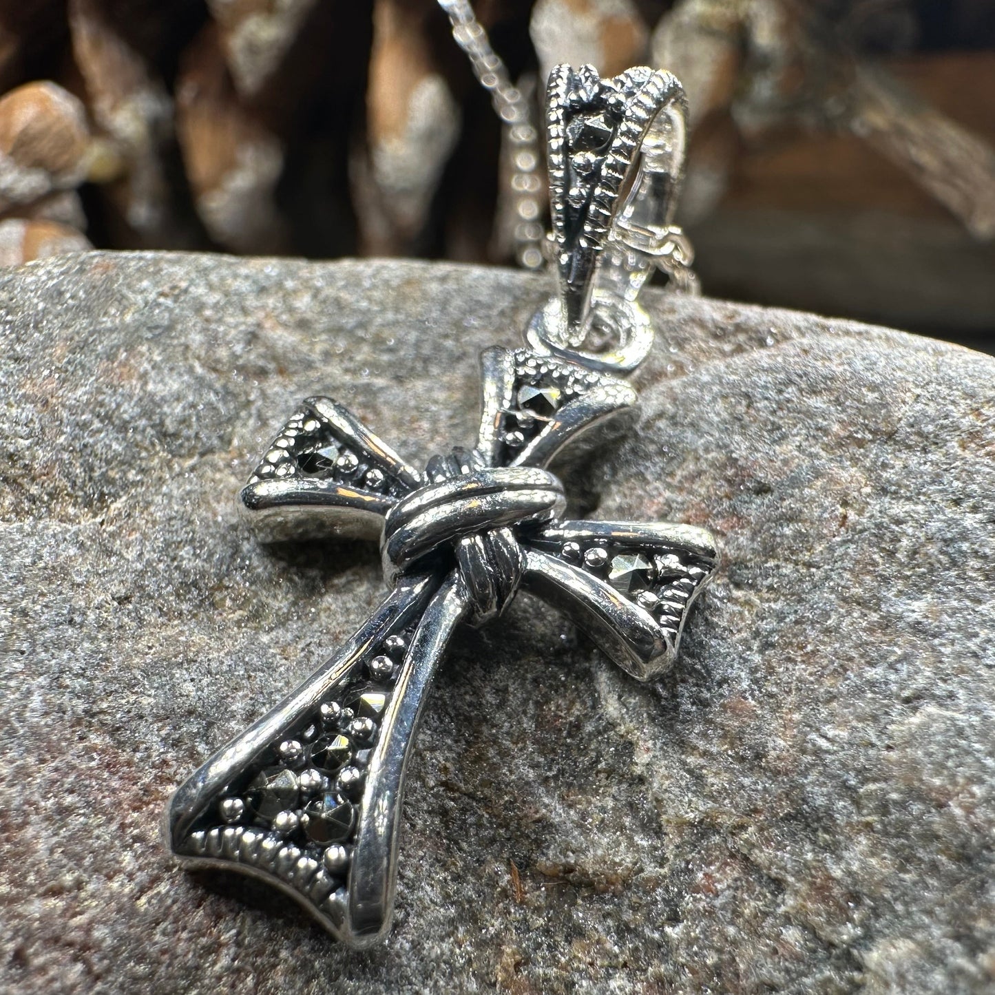 Elowen Marcasite Cross Necklace in Sterling Silver