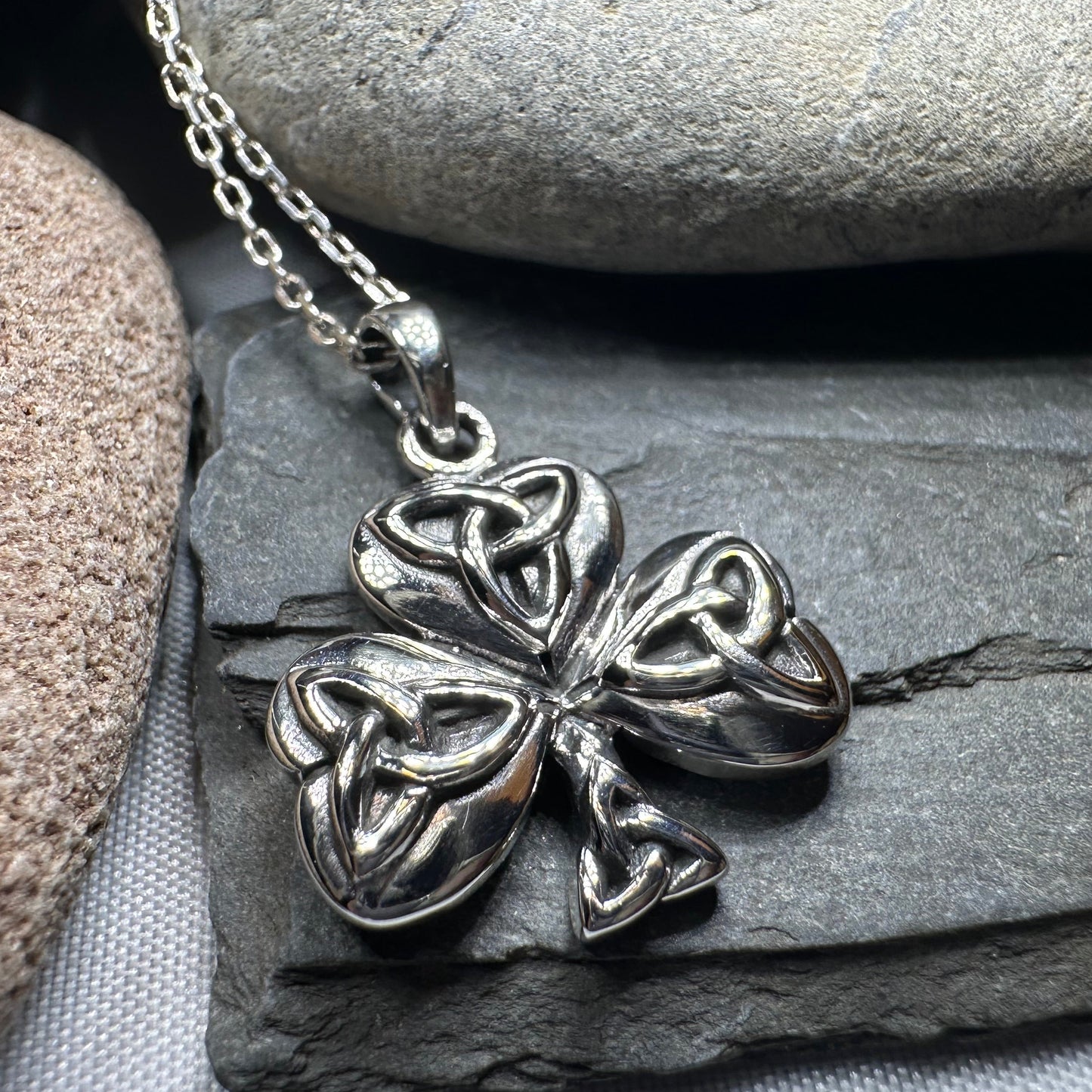 Trinity Knot Irish Shamrock Necklace in Sterling Silver — view 7