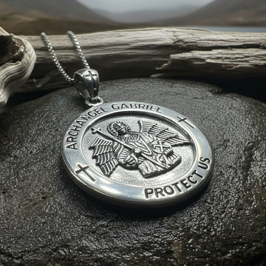 Large Archangel Gabriel Pendant in Sterling Silver