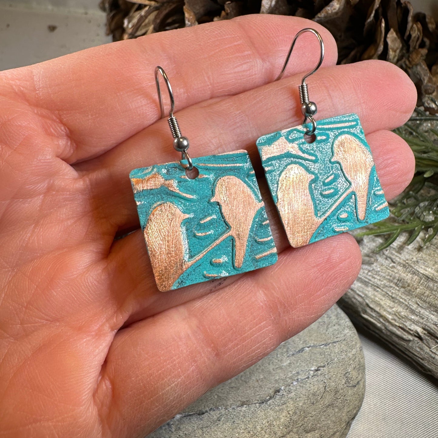 Summersong Bird Copper Dangle Earrings