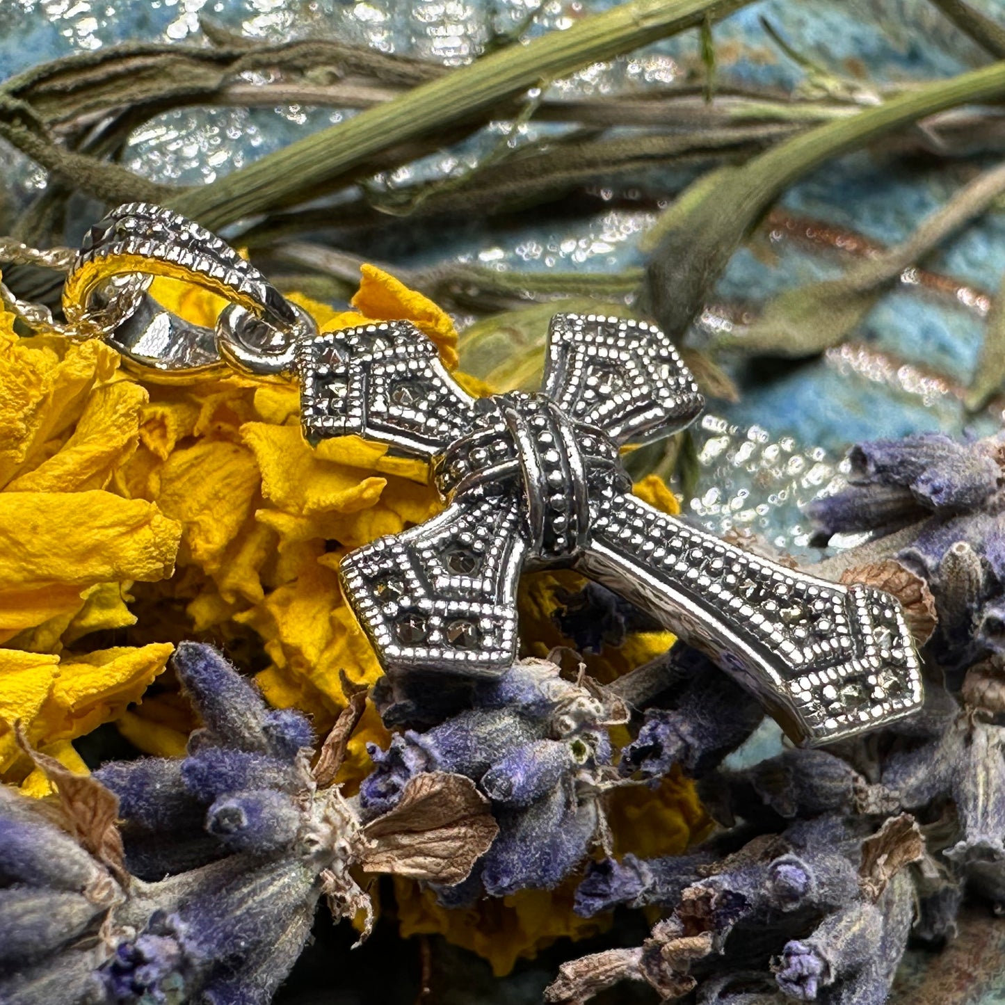Lovely Marcasite Cross Necklace in Sterling Silver