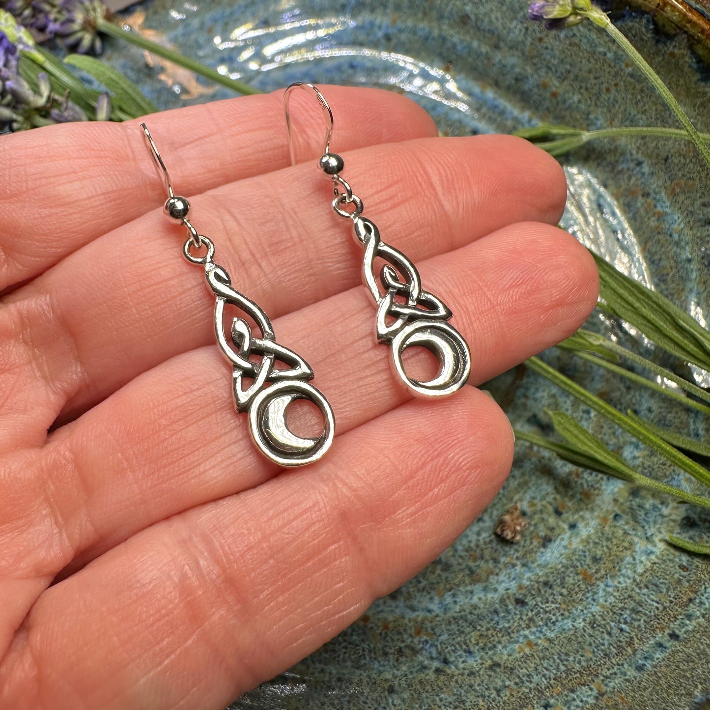 Cassiopeia Celtic Moon Earrings in Sterling Silver
