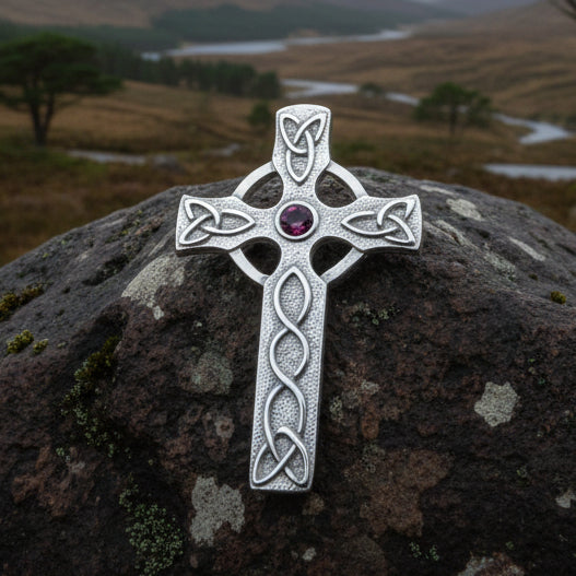 Celtic Cross Crystal Brooch - Handmade in Scotland