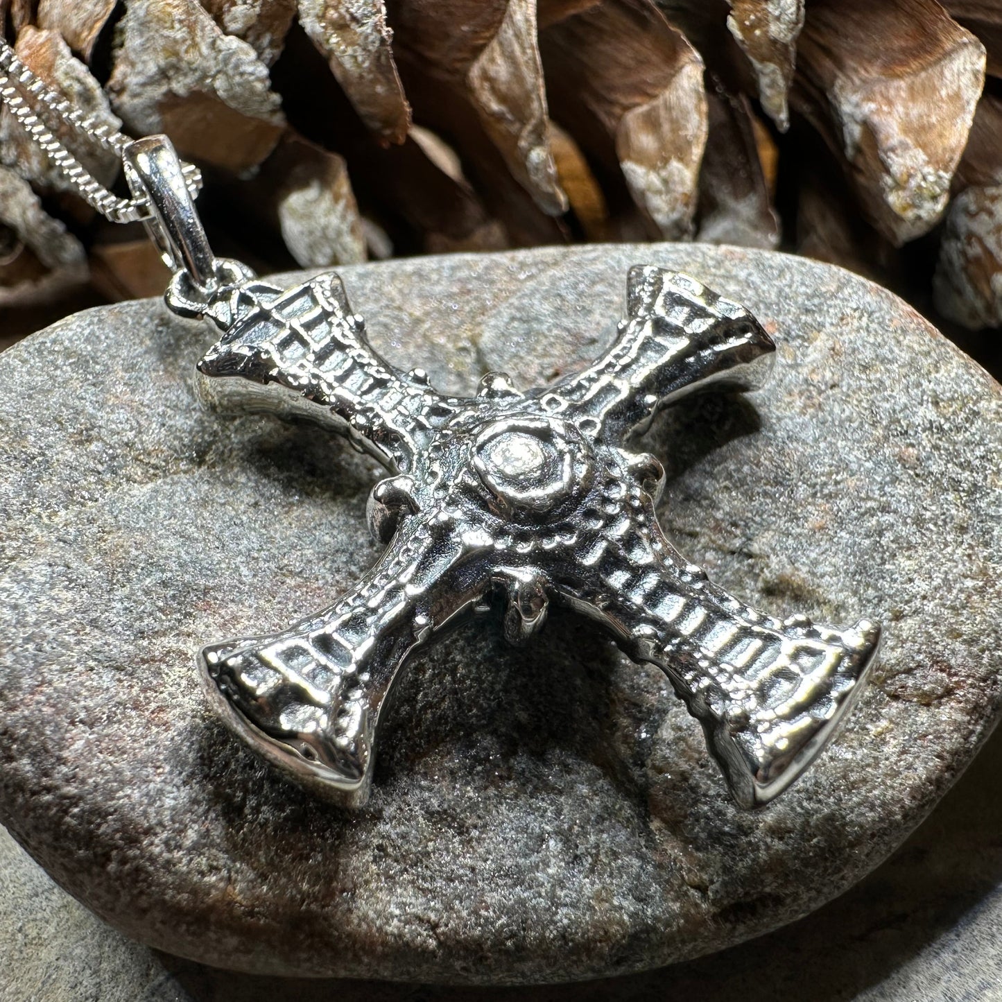 Saint Cuthbert Celtic Cross Necklace in Sterling Silver
