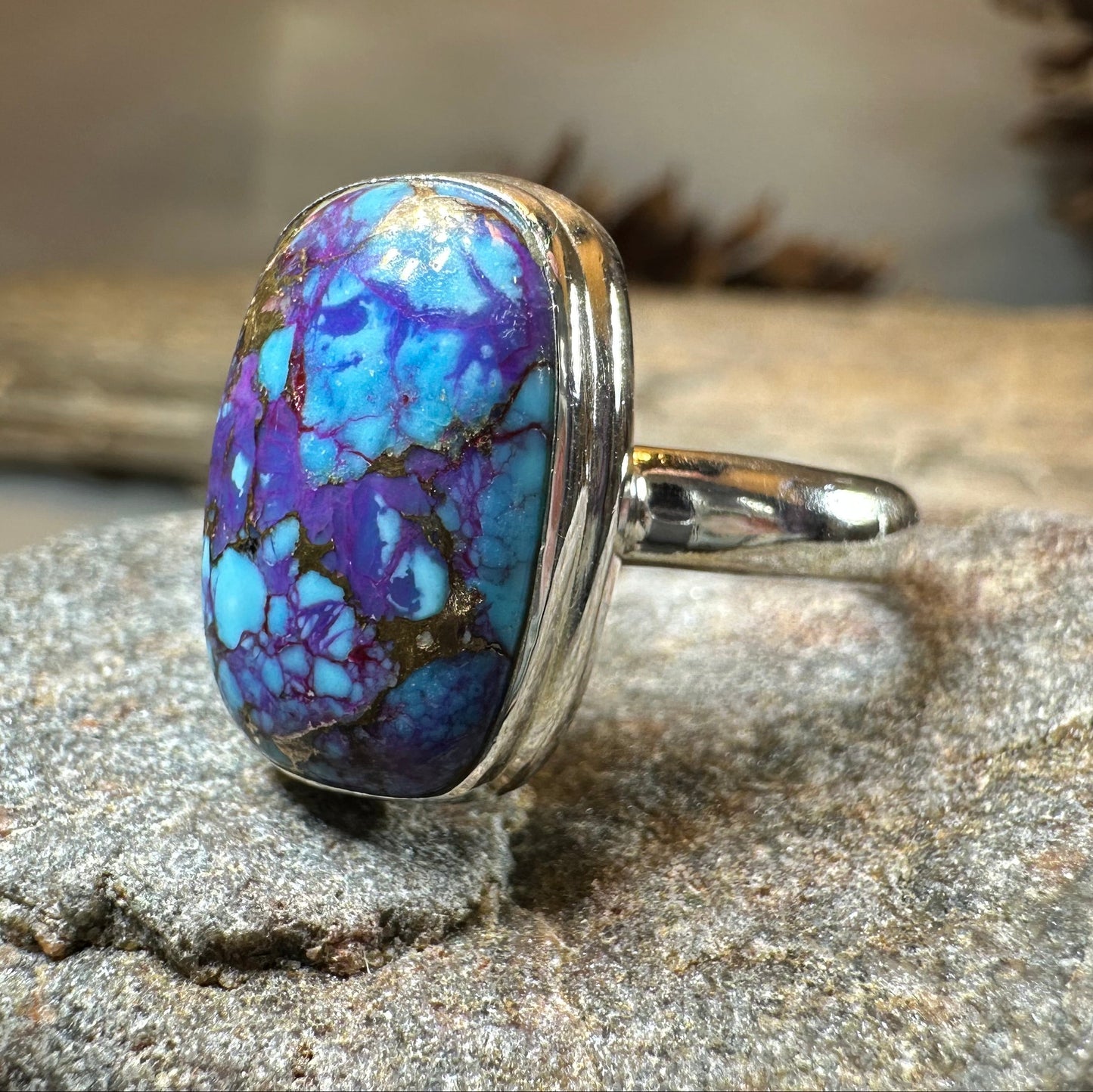 Purple Dahlia Turquoise Ring in Sterling Silver