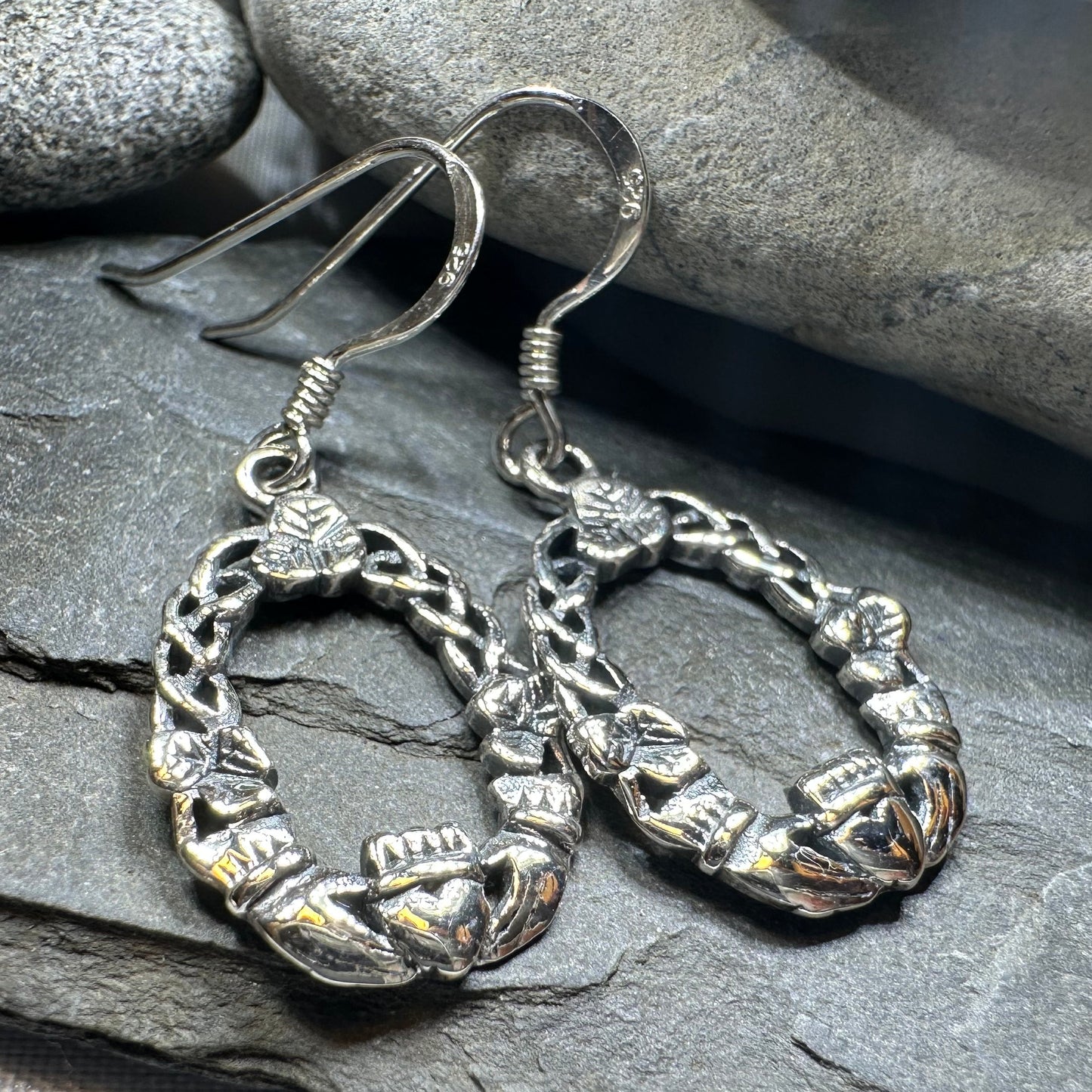Lilith Celtic Irish Claddagh Earrings in Sterling Silver