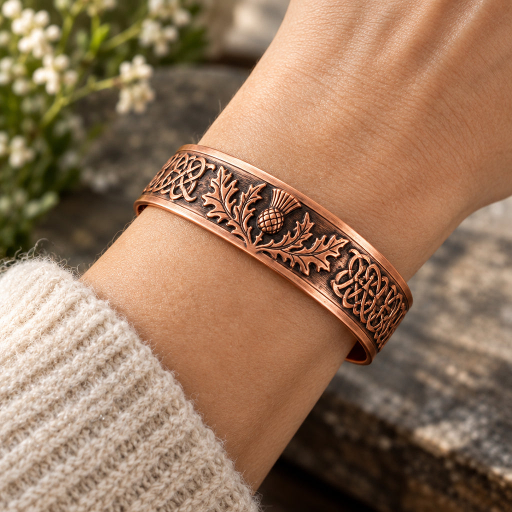Highland Scottish Thistle Copper Cuff Bracelet