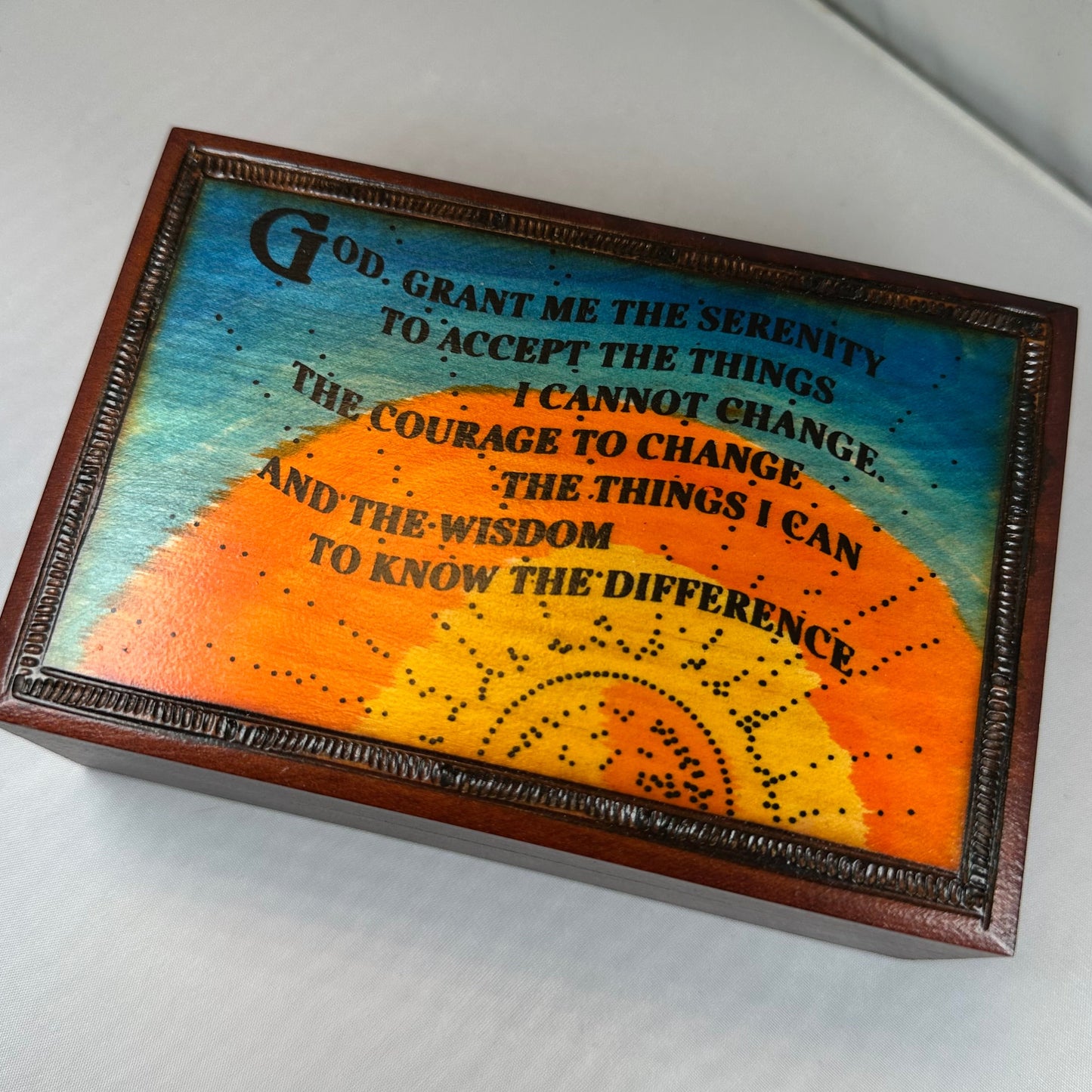 Serenity Prayer Sunrise Keepsake Box - Handmade Wooden Box