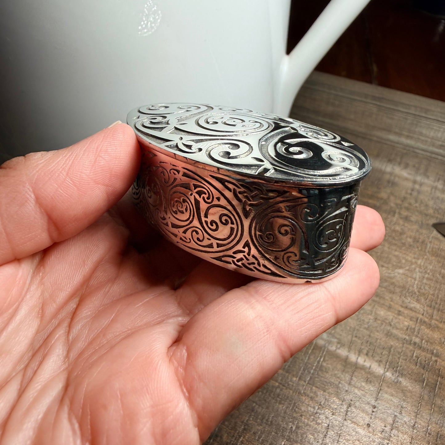 Oval Celtic Spiral Trinket Box - Handmade in Pewter