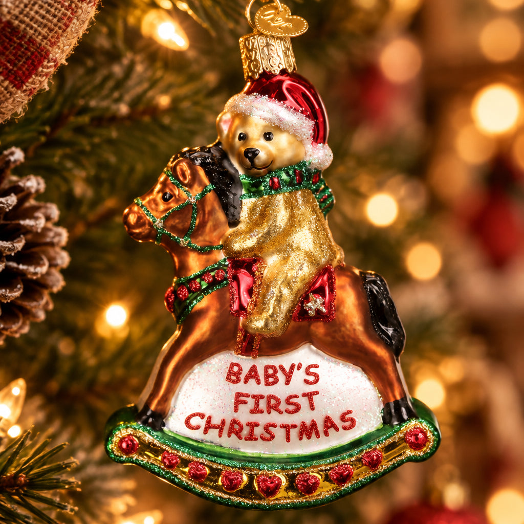 Rocking Horse Teddy Baby's First Christmas Ornament