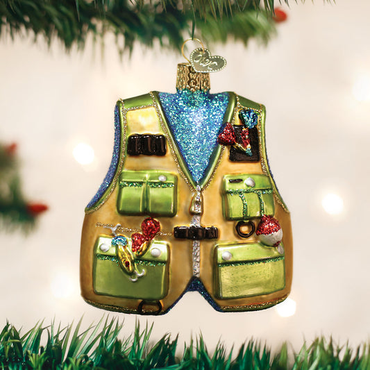 Fishing Vest Ornament - Handblown Glass
