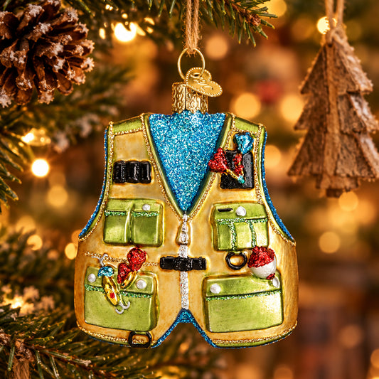 Fishing Vest Ornament - Handblown Glass
