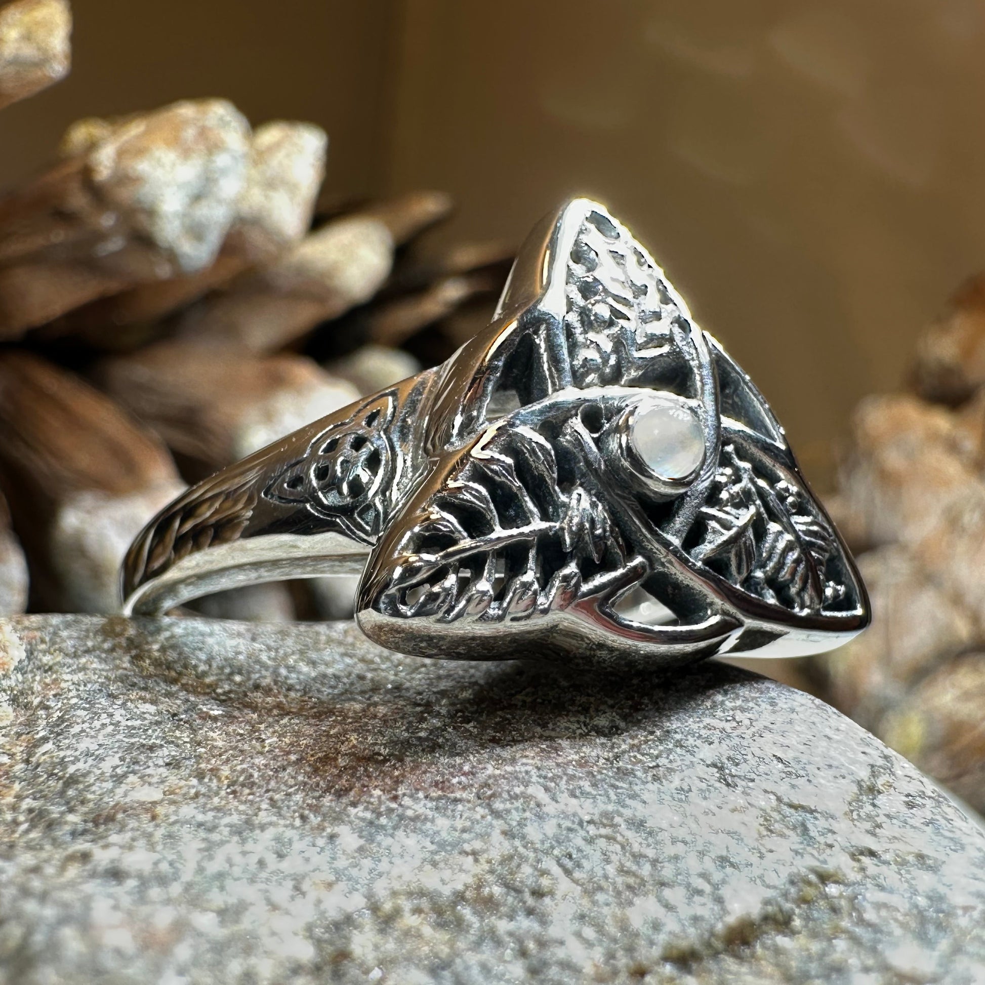 Oak Ash Thorn Moonstone Ring in Sterling Silver — view 9