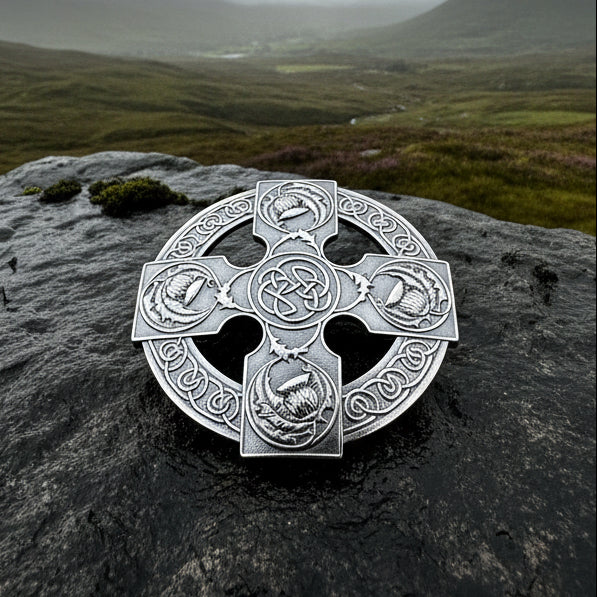 Scottish Thistle Cross Plaid Pin - Handmade in Scotland