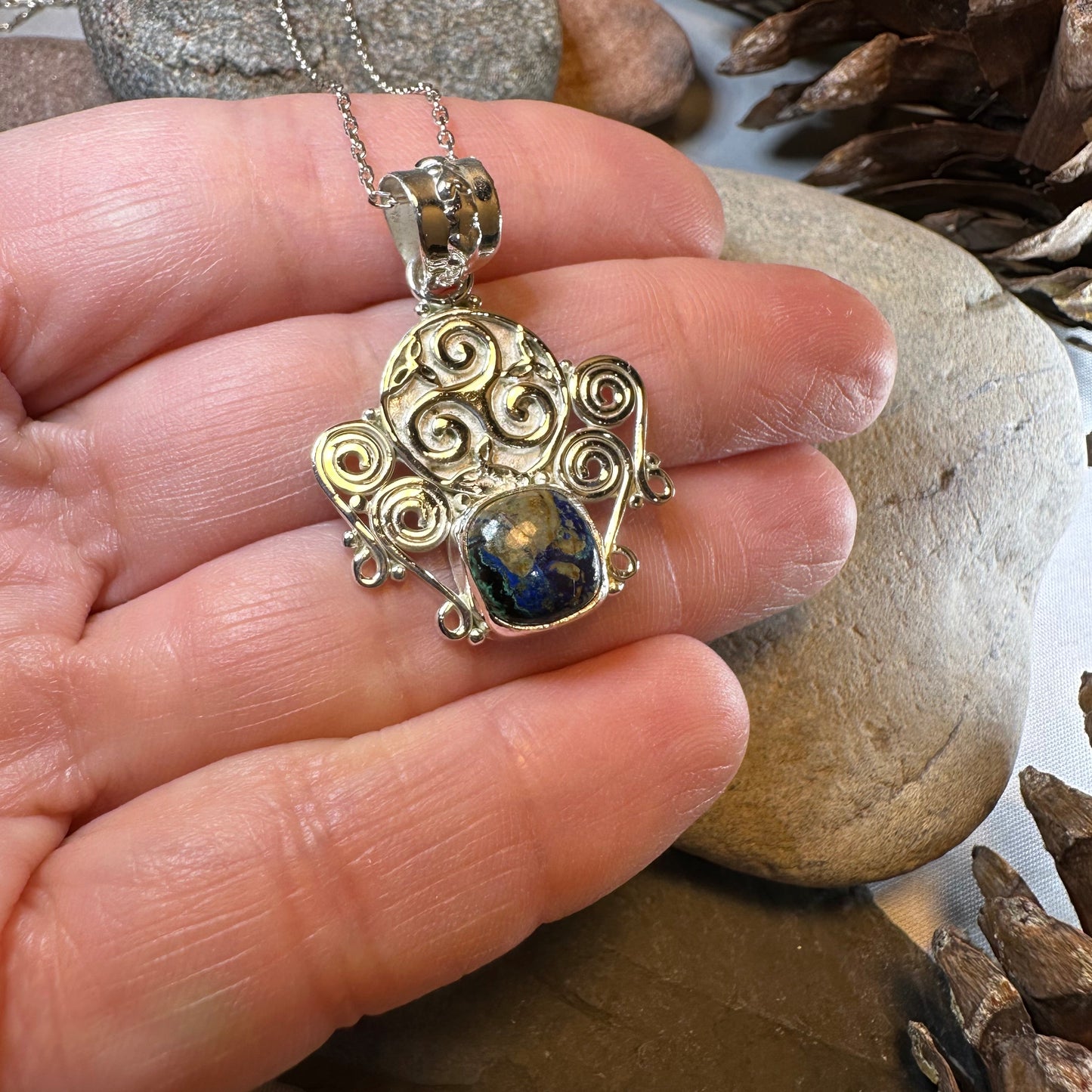 Lyria Celtic Triple Spiral Necklace in Sterling Silver — view 11