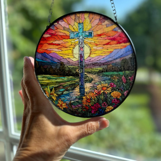 Mountain Sunrise Cross Suncatcher