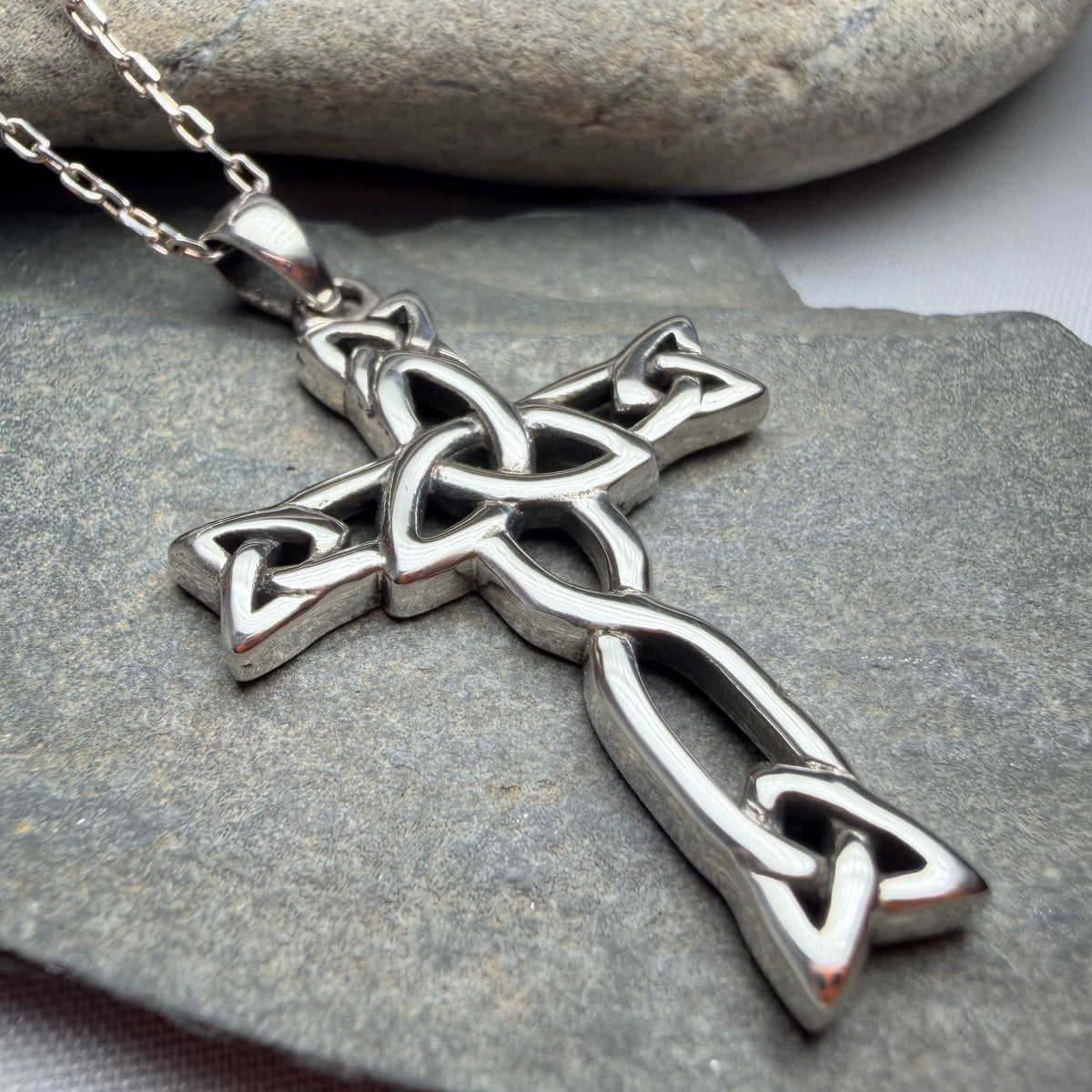 Trinity Knot Celtic Cross Necklace In Sterling Silver