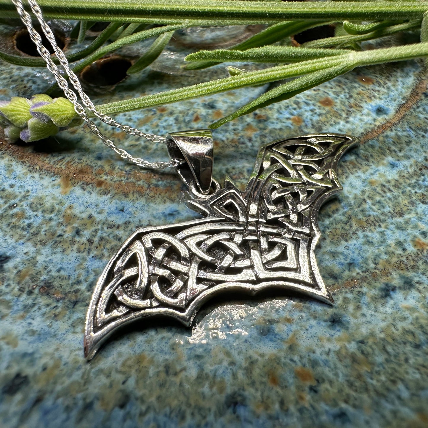 Nighthawk Celtic Bat Necklace in Sterling Silver
