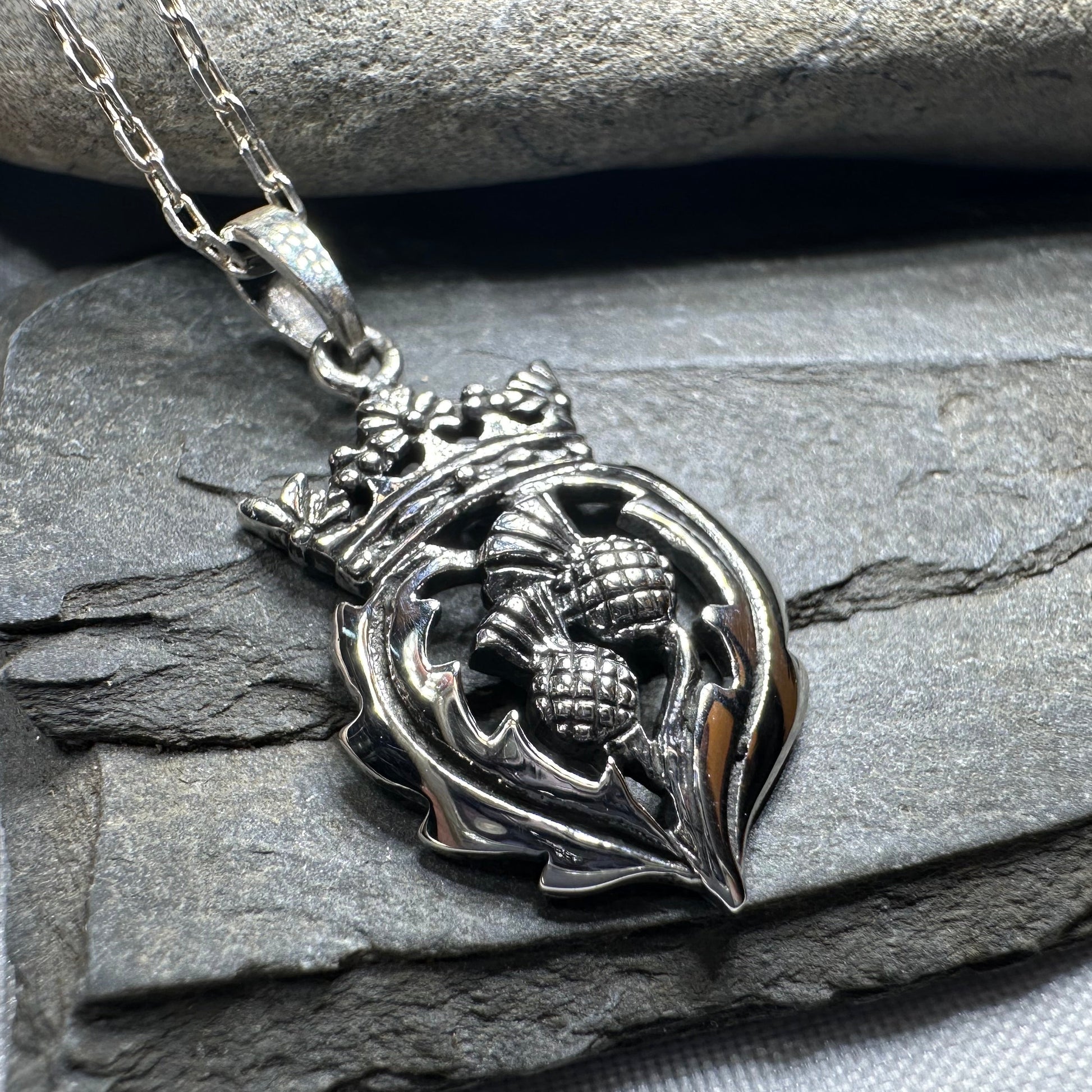 Double Thistle Scottish Luckenbooth Necklace in Sterling Silver — view 7