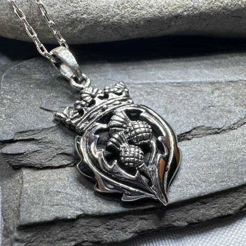 Load image into Gallery viewer, Double Thistle Scottish Luckenbooth Necklace in Sterling Silver
