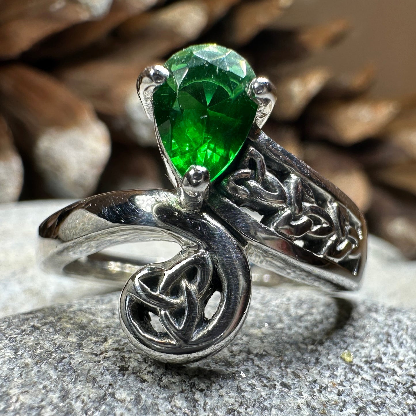 Emerald Dream Trinity Knot Ring in Sterling Silver — view 7