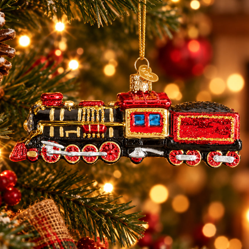 Old Fashioned Train Ornament - Handblown Glass