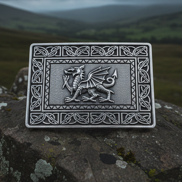 Celtic Welsh Dragon Kilt Belt Buckle - Handmade in Scotland