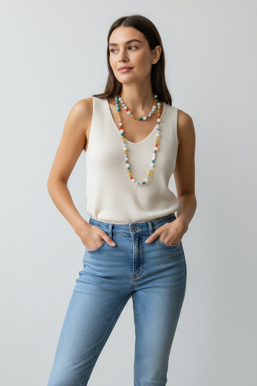 Flirty Sugar Skull Long Beaded Necklace