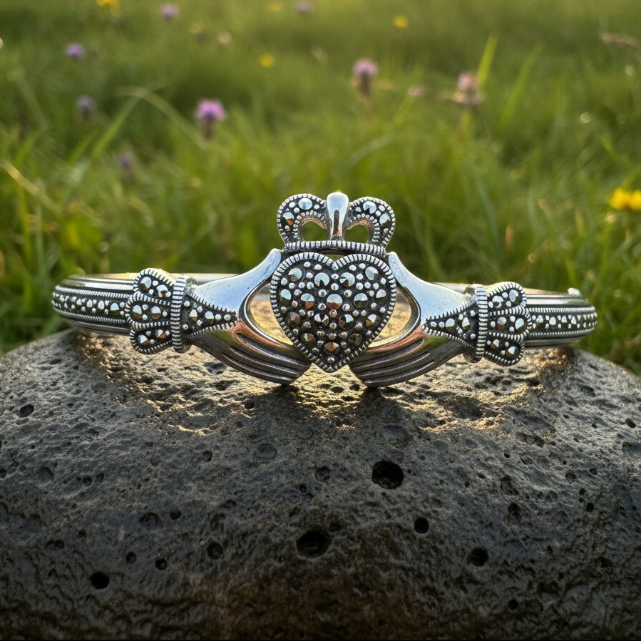 Galway Irish Claddagh Marcasite Bracelet in Sterling Silver — view 11