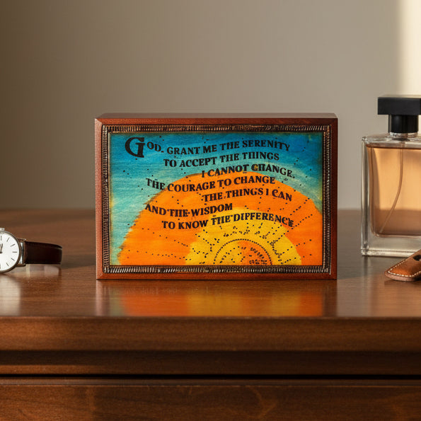 Serenity Prayer Sunrise Keepsake Box - Handmade Wooden Box