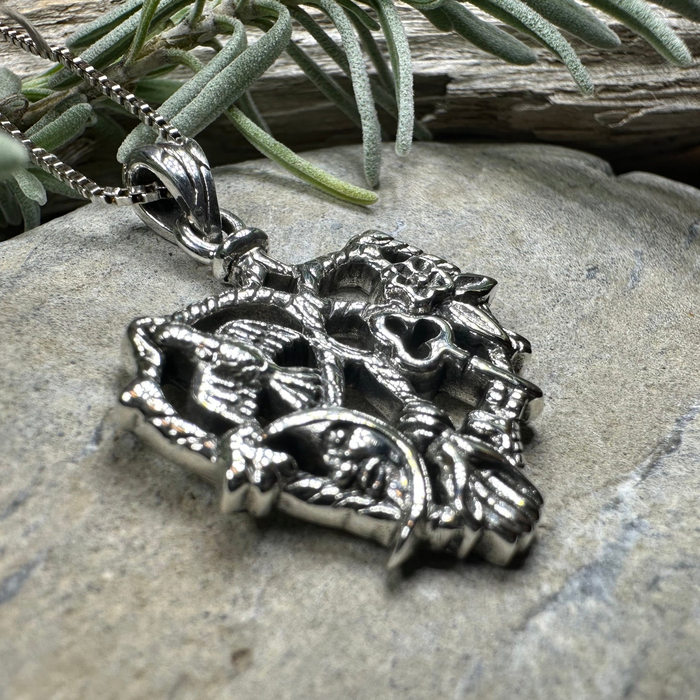 Heart Italian Cimaruta Pendant in Sterling Silver