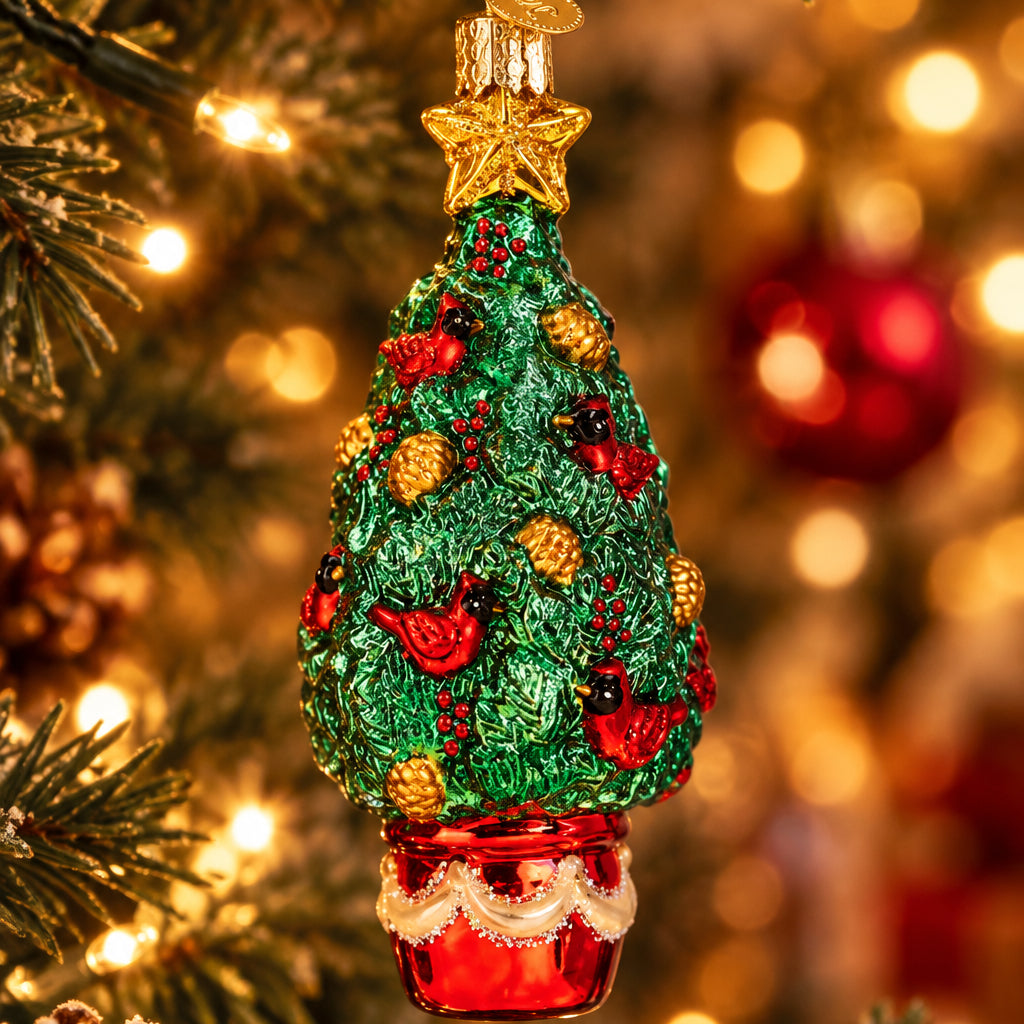 Cardinal Christmas Tree Ornament - Handblown Glass