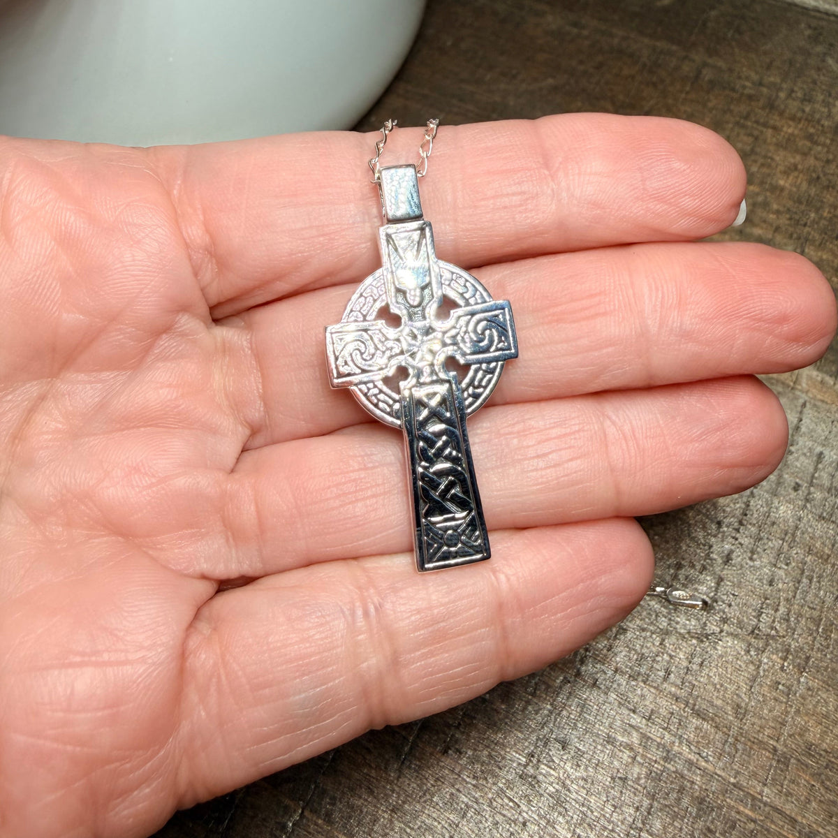 Holy Spirit Celtic Cross Necklace in Sterling Silver