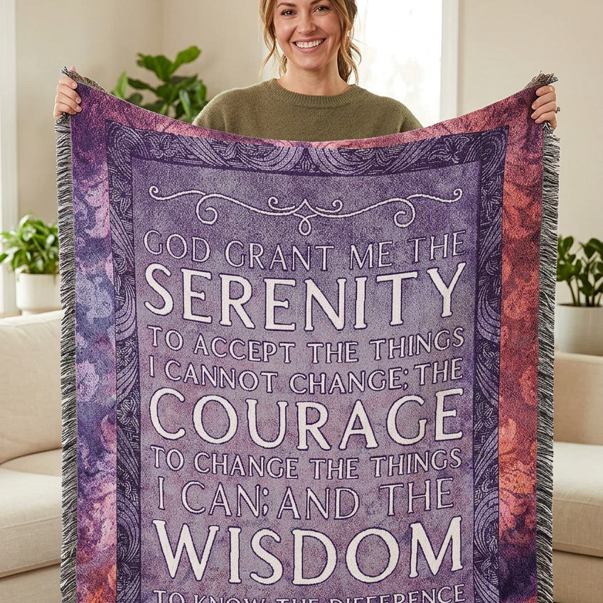 Soothing Serenity Prayer Cotton Blanket - Handmade in North Carolina